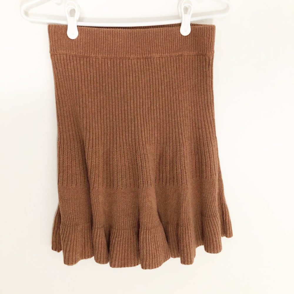 Free People Ribbed Knit Ruffle Mini Skirt in Cocoa - Picture 8 of 12